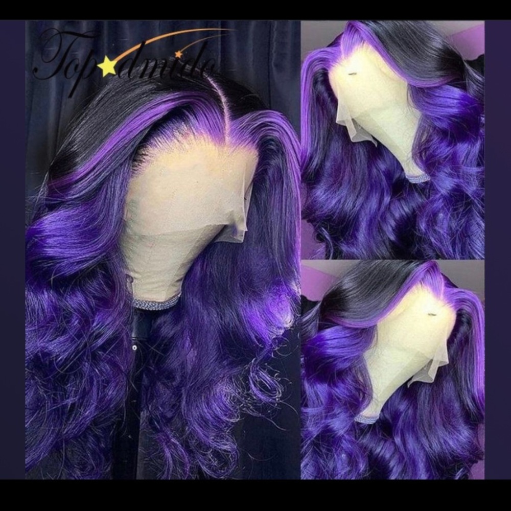 Purple ombré highlights 13x4 Lace front human hair wigs with baby hairs